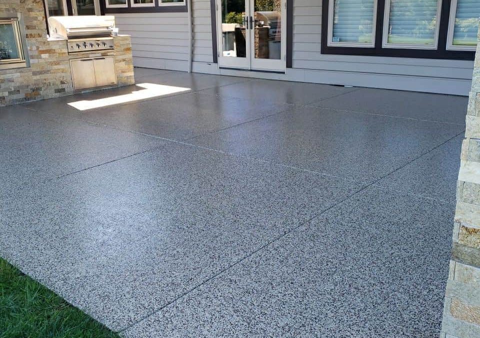 An epoxy coating on a concrete patio.