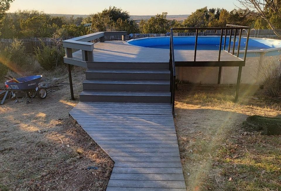 An above ground pool deck.